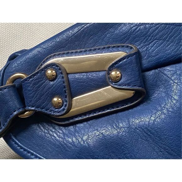 Michael Kors Beautiful Blue Leather Shoulder Handbag With Gold Metal Vintage - Picture 3 of 10